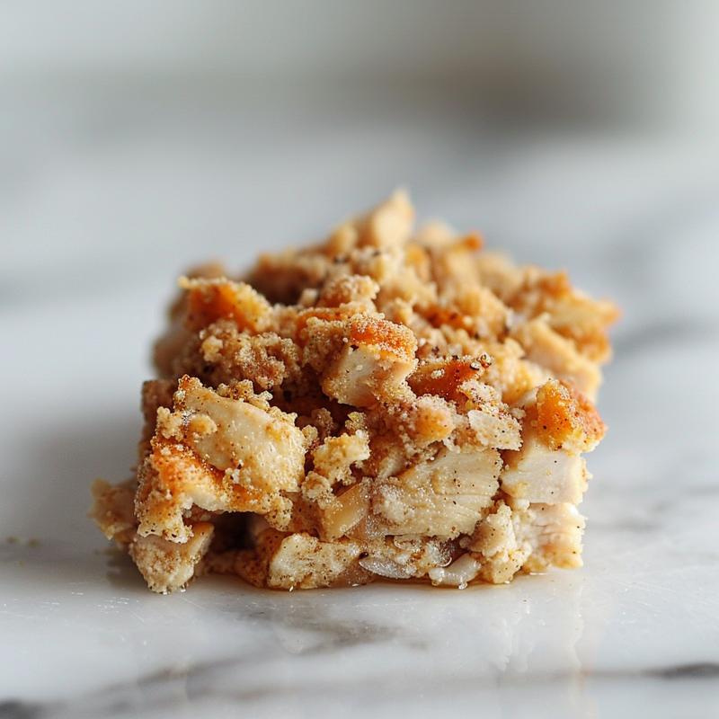 Close-up shot of a delicious portion of dump bake chicken with crispy skin on a white marble surface.