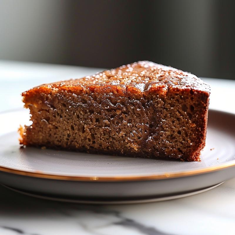 A close-up of a beautifully decorated slice of Christmas cake on a white plate against a marble surface.