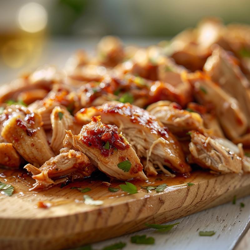 Close-up of a plated portion of chicken stew made in a crockpot, showcasing tender chicken and vegetables.