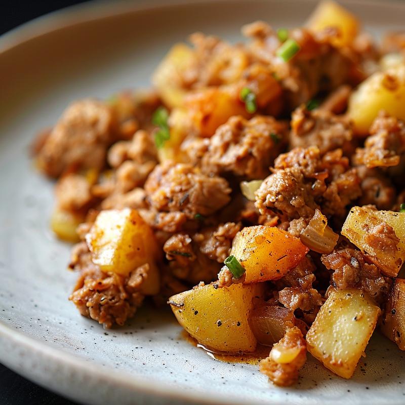 Close-up of a healthy crock pot dish on a light grey ceramic plate.
