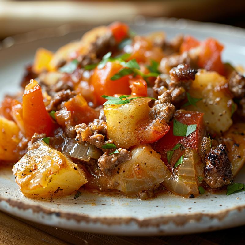 Close-up of a colorful portion of various slow cooker meals presented on a light grey plate.