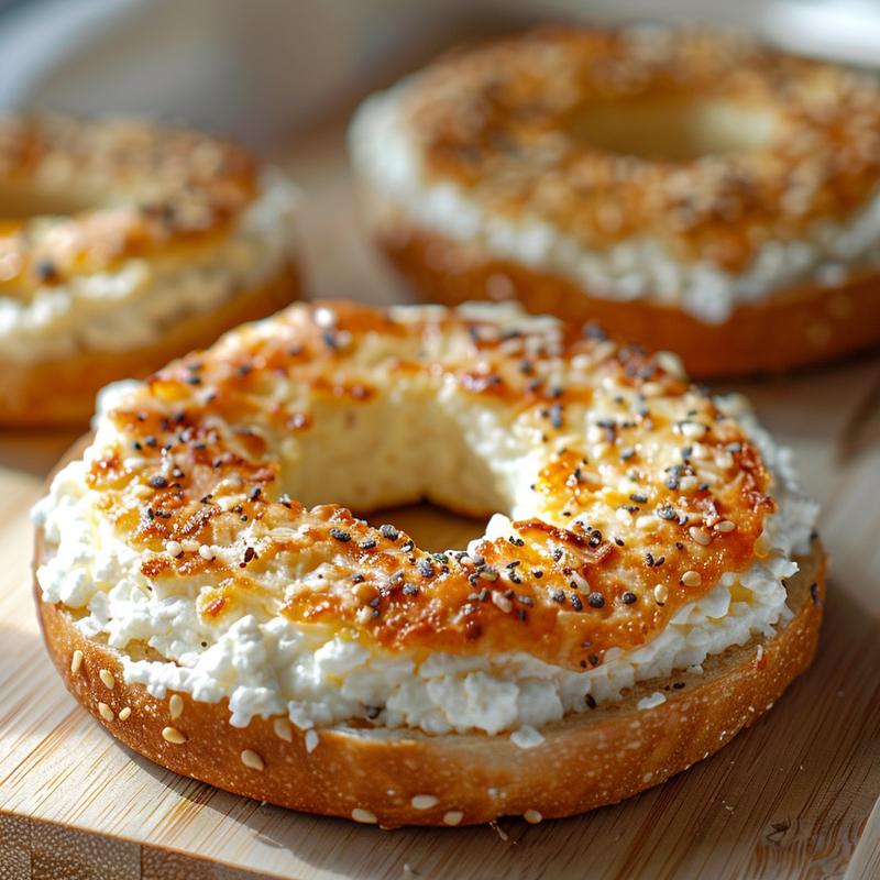 Close-up of keto cottage cheese bagel with visible ingredients.