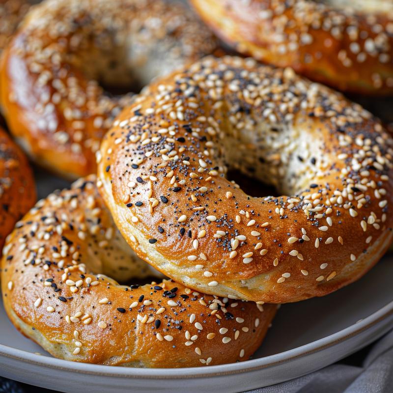 Close-up of a halved bagel with visible texture.