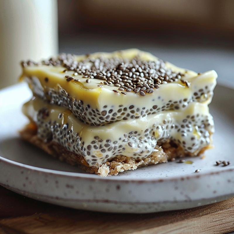 Close-up of chia pudding with visible seeds and creamy texture.