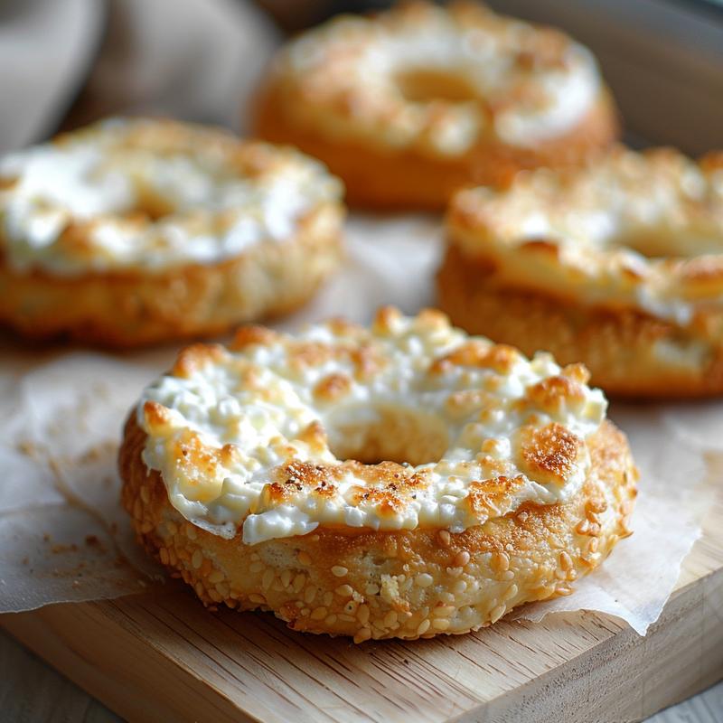 Close-up of keto cottage cheese bagel with visible ingredients.
