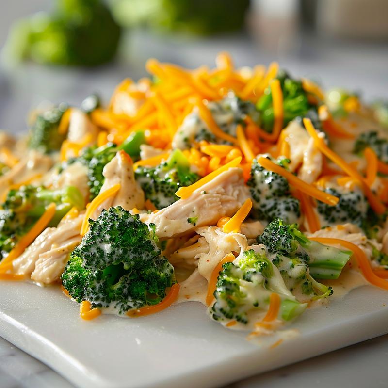 Close-up of creamy chicken and broccoli casserole.