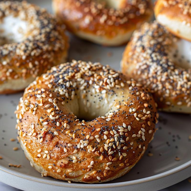 Close-up of a halved bagel with visible texture.