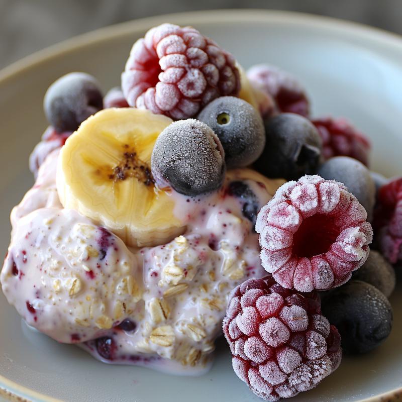 Close-up of berry burst with visible yogurt, berries, and minimalist presentation.