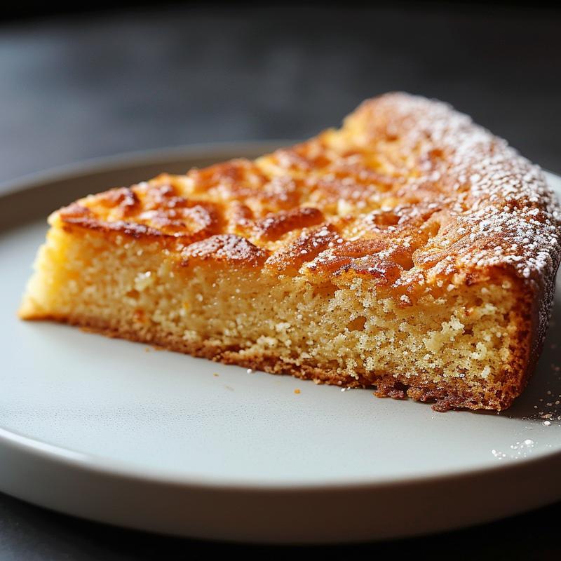 Close-up of a slice of lemon yogurt cake on a gray plate.